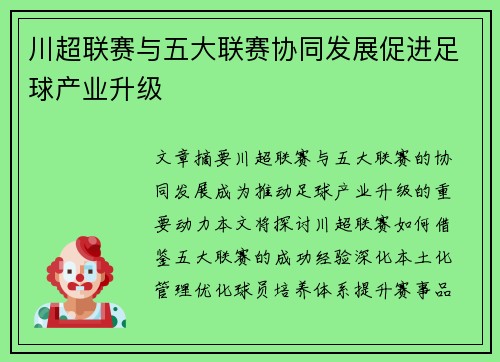 川超联赛与五大联赛协同发展促进足球产业升级 川超联赛与五大联赛协同发展促进足球产业升级